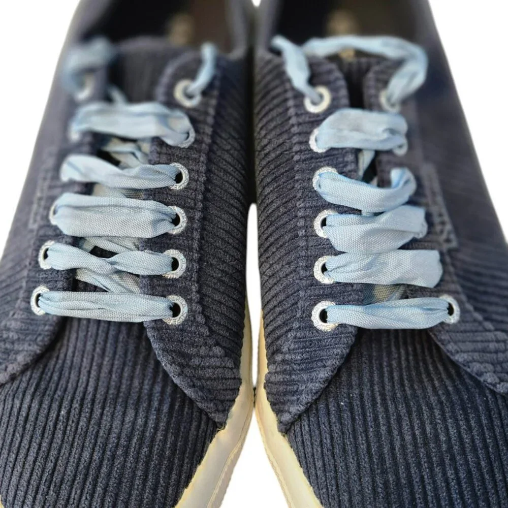 Superga Size 9.5 Sneakers Corduroy Blue Wide Stripe